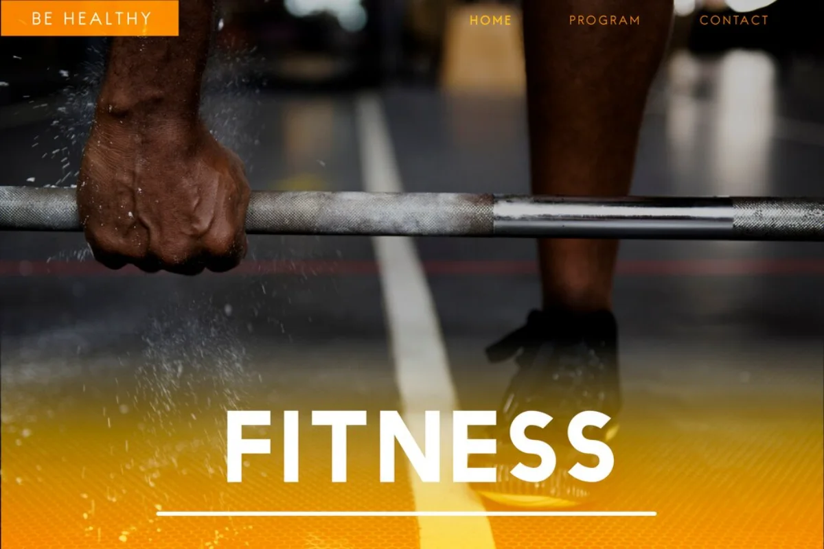Close-up of a person gripping a sweaty barbell in a gym, with the word FITNESS prominently displayed.